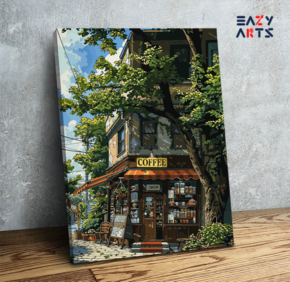 DIY Paint by numbers kit - Quaint Coffee Shop Corner Paint by Numbers Kit