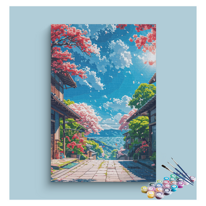 DIY Painting Kit -Blooming Cherry Blossom Street Paint by Numbers Kit