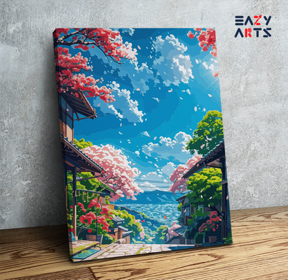 DIY Paint by numbers kit - Blooming Cherry Blossom Street Paint by Numbers Kit