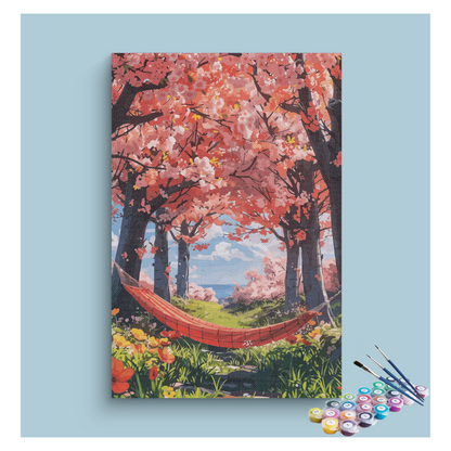 DIY Painting Kit -Cherry Blossom Hammock Retreat Paint by Numbers Kit