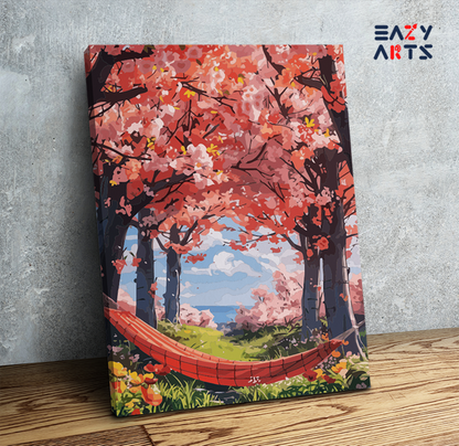 DIY Paint by numbers kit - Cherry Blossom Hammock Retreat Paint by Numbers Kit