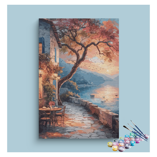 DIY Painting Kit -Sunset by the Lakeside Café Paint by Numbers Kit