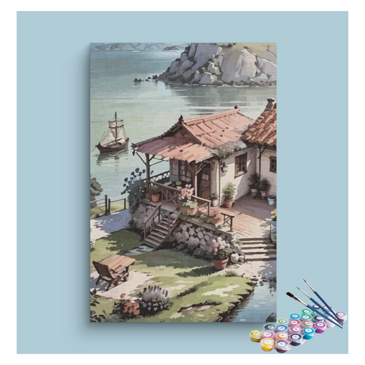 DIY Painting Kit -Serene Lakeside Cottage Paint by Numbers Kit