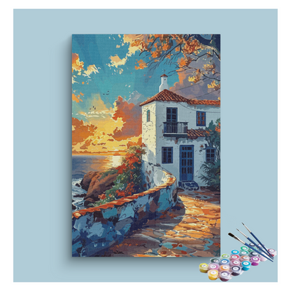 DIY Painting Kit -Seaside Sunset Villa Paint by Numbers Kit