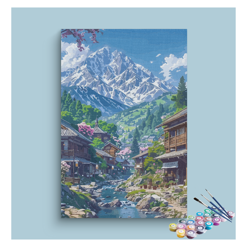 DIY Painting Kit -Mountain Village Stream Paint by Numbers Kit