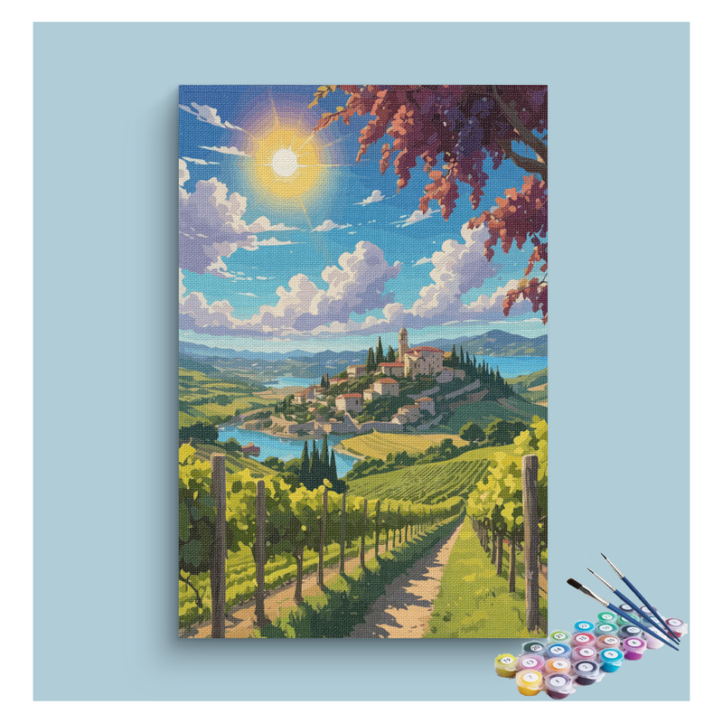 DIY Painting Kit -Sunlit Vineyard Village Paint by Numbers Kit