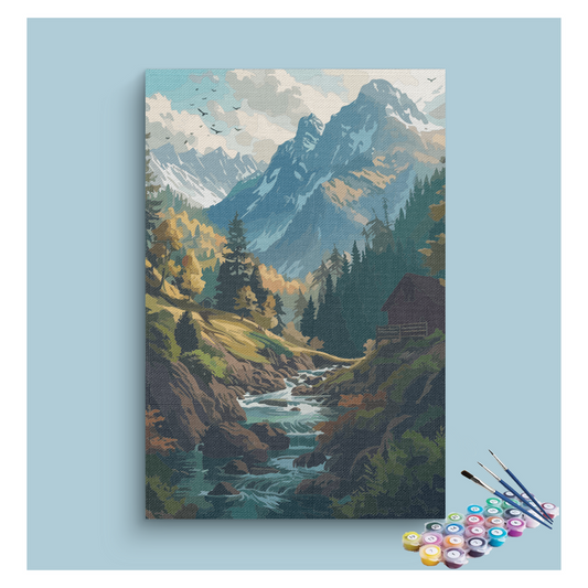 DIY Painting Kit -Mountain Stream Cabin Paint by Numbers Kit