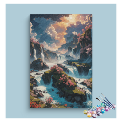 DIY Painting Kit -Majestic Waterfalls Fantasy Landscape Paint by Numbers Kit