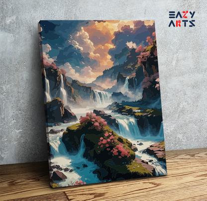 DIY Paint by numbers kit - Majestic Waterfalls Fantasy Landscape Paint by Numbers Kit