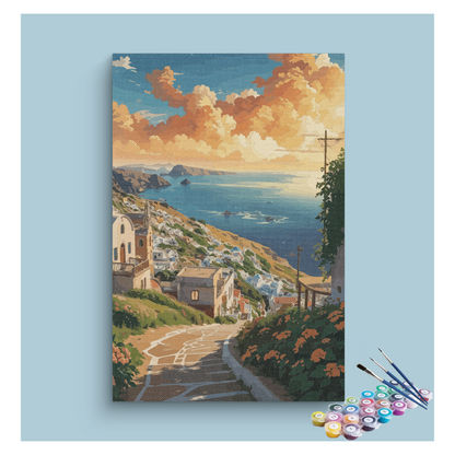 DIY Painting Kit -Mediterranean Sunset Village Paint by Numbers Kit