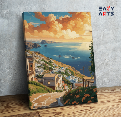 DIY Paint by numbers kit - Mediterranean Sunset Village Paint by Numbers Kit