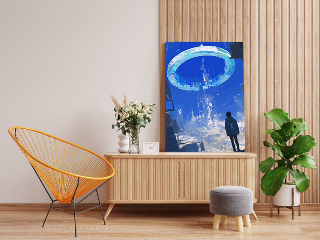 DIY PBN Kit - Futuristic Ring Portal Scene Paint by Numbers Kit