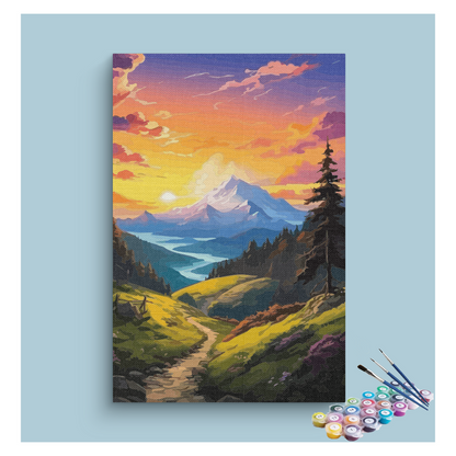 DIY Painting Kit -Majestic Sunset Mountain Path Paint by Numbers Kit