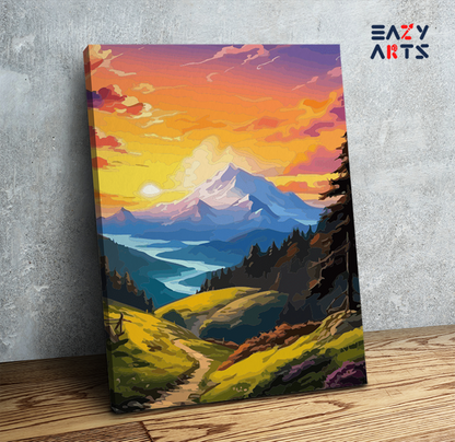 DIY Paint by numbers kit - Majestic Sunset Mountain Path Paint by Numbers Kit