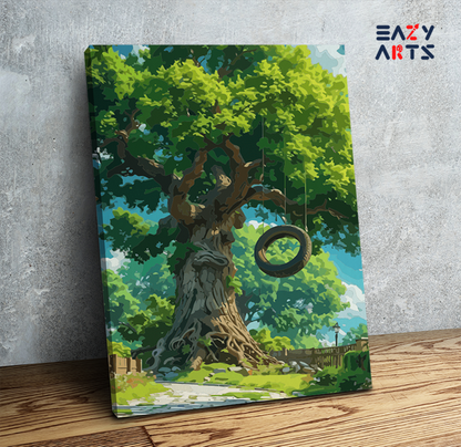 DIY Paint by numbers kit - Majestic Old Tree with Tire Swing Paint by Numbers Kit