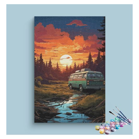 DIY Painting Kit -Sunset Camper Adventure Paint by Numbers Kit