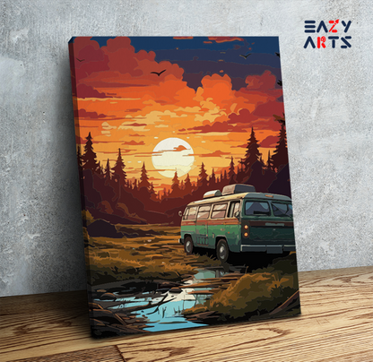 DIY Paint by numbers kit - Sunset Camper Adventure Paint by Numbers Kit