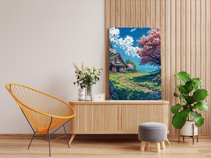 DIY PBN Kit - Tranquil Cottage with Blossoms Paint by Numbers Kit