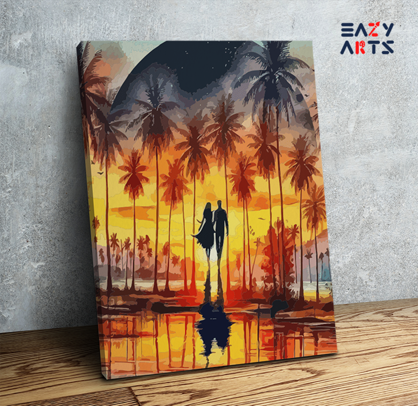 DIY Paint by numbers kit - Sunset Romance: Couple in Paradise Paint by Numbers Kit