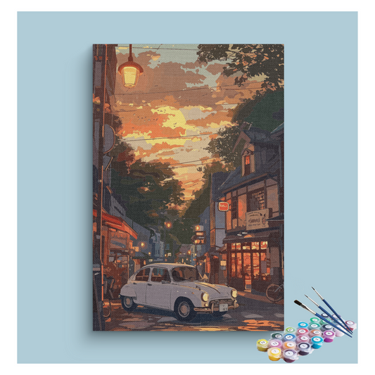 DIY Painting Kit -Vintage Street at Sunset Paint by Numbers Kit