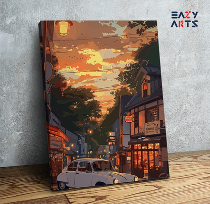 DIY Paint by numbers kit - Vintage Street at Sunset Paint by Numbers Kit