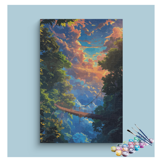 DIY Painting Kit -Sunset Forest Bridge Paint by Numbers Kit