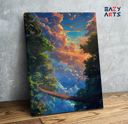 DIY Paint by numbers kit - Sunset Forest Bridge Paint by Numbers Kit