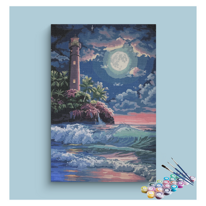 DIY Painting Kit -Majestic Lighthouse Under Moonlit Waves Paint by Numbers Kit
