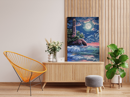 DIY PBN Kit - Majestic Lighthouse Under Moonlit Waves Paint by Numbers Kit