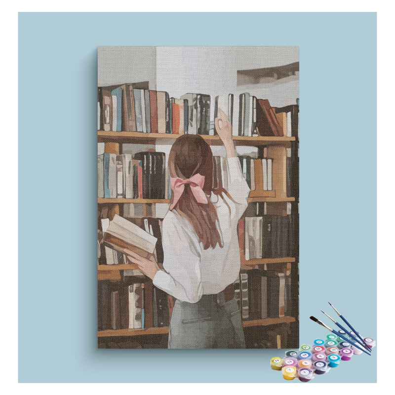 DIY Painting Kit -Book Lover in a Cozy Library Paint by Numbers Kit