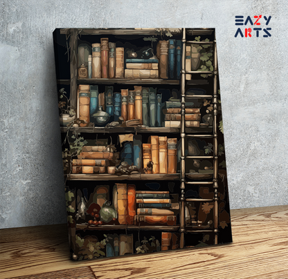 DIY Paint by numbers kit - Enchanted Bookshelf with Ladder Paint by Numbers Kit