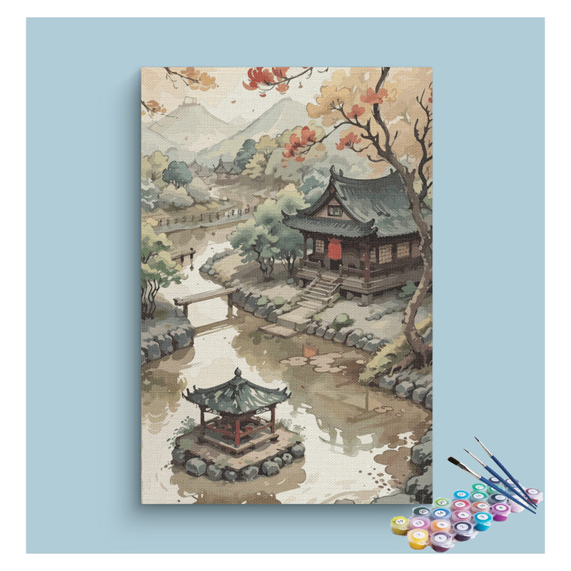 DIY Painting Kit -Serene Pagoda Garden Paint by Numbers Kit