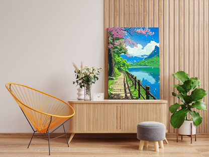 DIY PBN Kit - Cherry Blossom Lakeside Path Paint by Numbers Kit