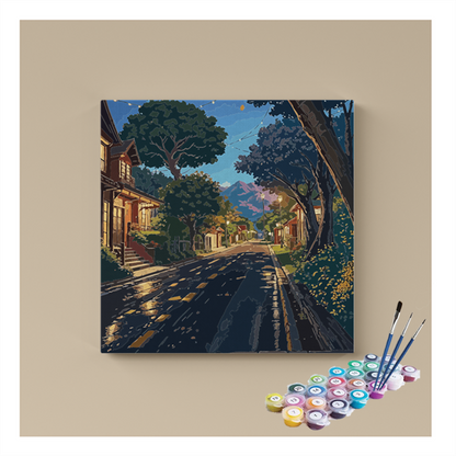 DIY Painting Kit -Quiet Mountain Street Paint by Numbers Kit