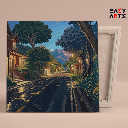 DIY Paint by numbers kit - Quiet Mountain Street Paint by Numbers Kit