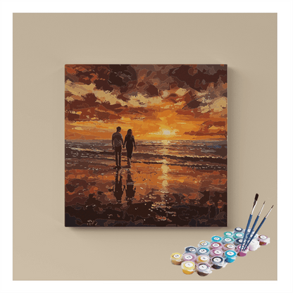 DIY Painting Kit -Romantic Sunset Beach Walk Landscape Paint by Numbers Kit