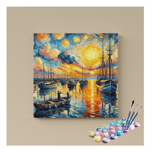 DIY Painting Kit -Vibrant Sunset Harbor Paint by Numbers Kit