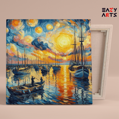 DIY Paint by numbers kit - Vibrant Sunset Harbor Paint by Numbers Kit