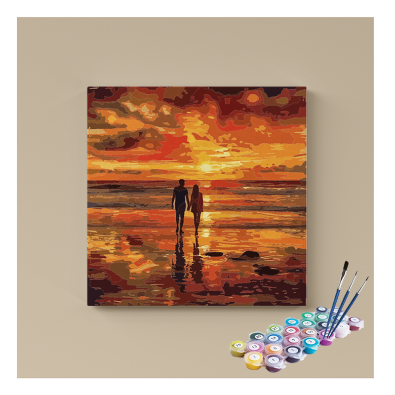 DIY Painting Kit -Romantic Sunset Beach Walk Paint by Numbers Kit