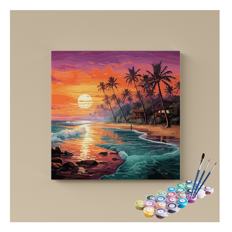 DIY Painting Kit -Tropical Sunset Paradise Landscape Paint by Numbers Kit