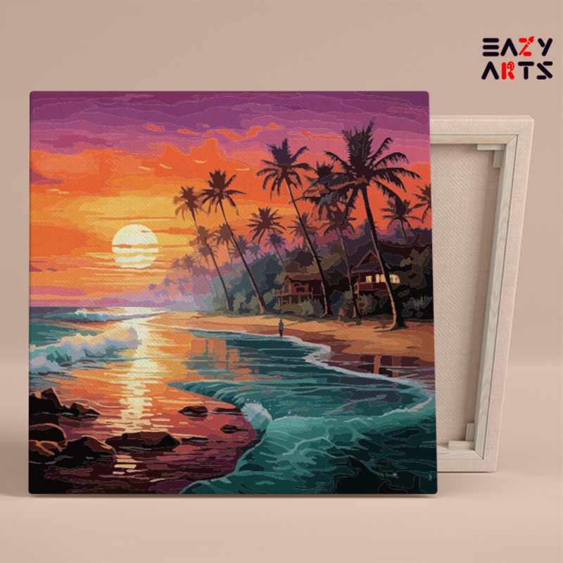 DIY Paint by numbers kit - Tropical Sunset Paradise Landscape Paint by Numbers Kit