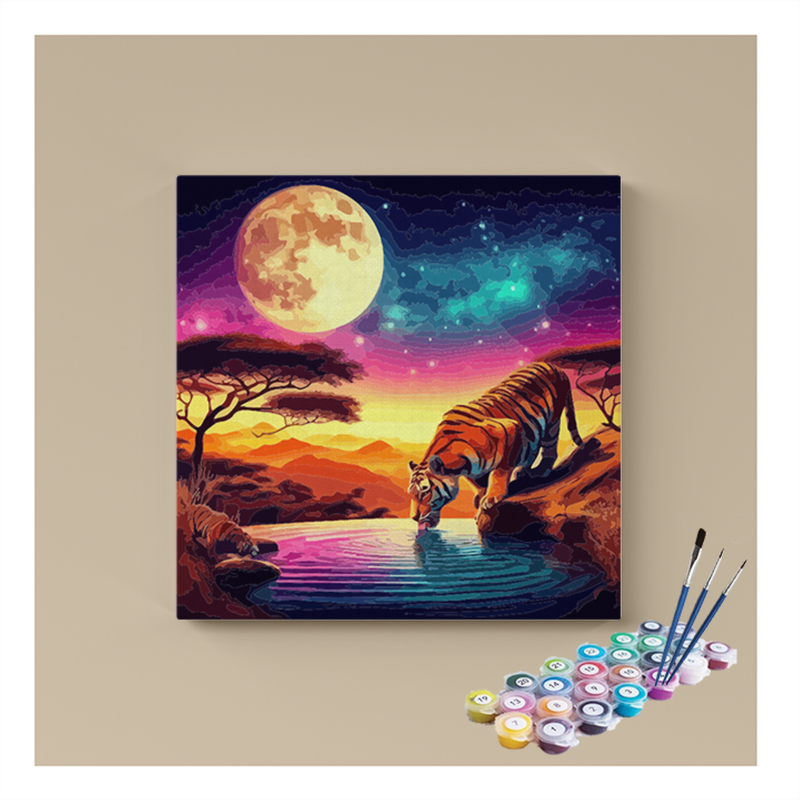 DIY Painting Kit -Majestic Moonlit Tiger Paint by Numbers Kit