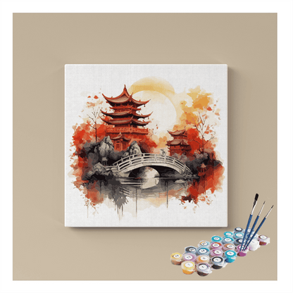 DIY Painting Kit -Autumn Tranquility Temple Paint by Numbers Kit