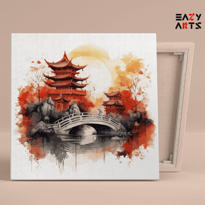 DIY Paint by numbers kit - Autumn Tranquility Temple Paint by Numbers Kit