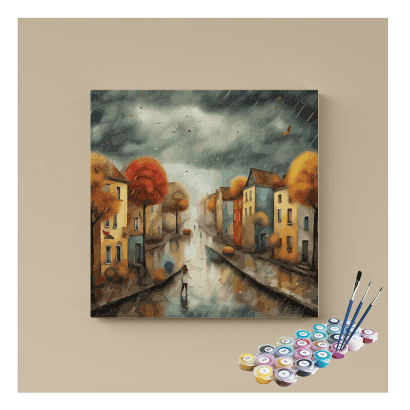 DIY Painting Kit -Autumn Rain Street Paint by Numbers Kit