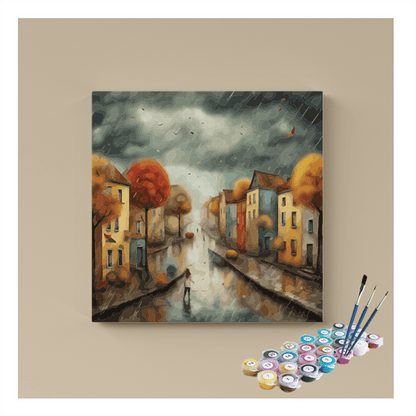 DIY Painting Kit -Autumn Rain Street Paint by Numbers Kit