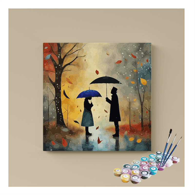 DIY Painting Kit -Lovers Under Umbrella: Autumn Romance Paint by Numbers Kit