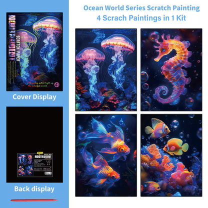 Glow in the Dark Ocean World Scratch Painting Kit – Jellyfish, Seahorse & Marine