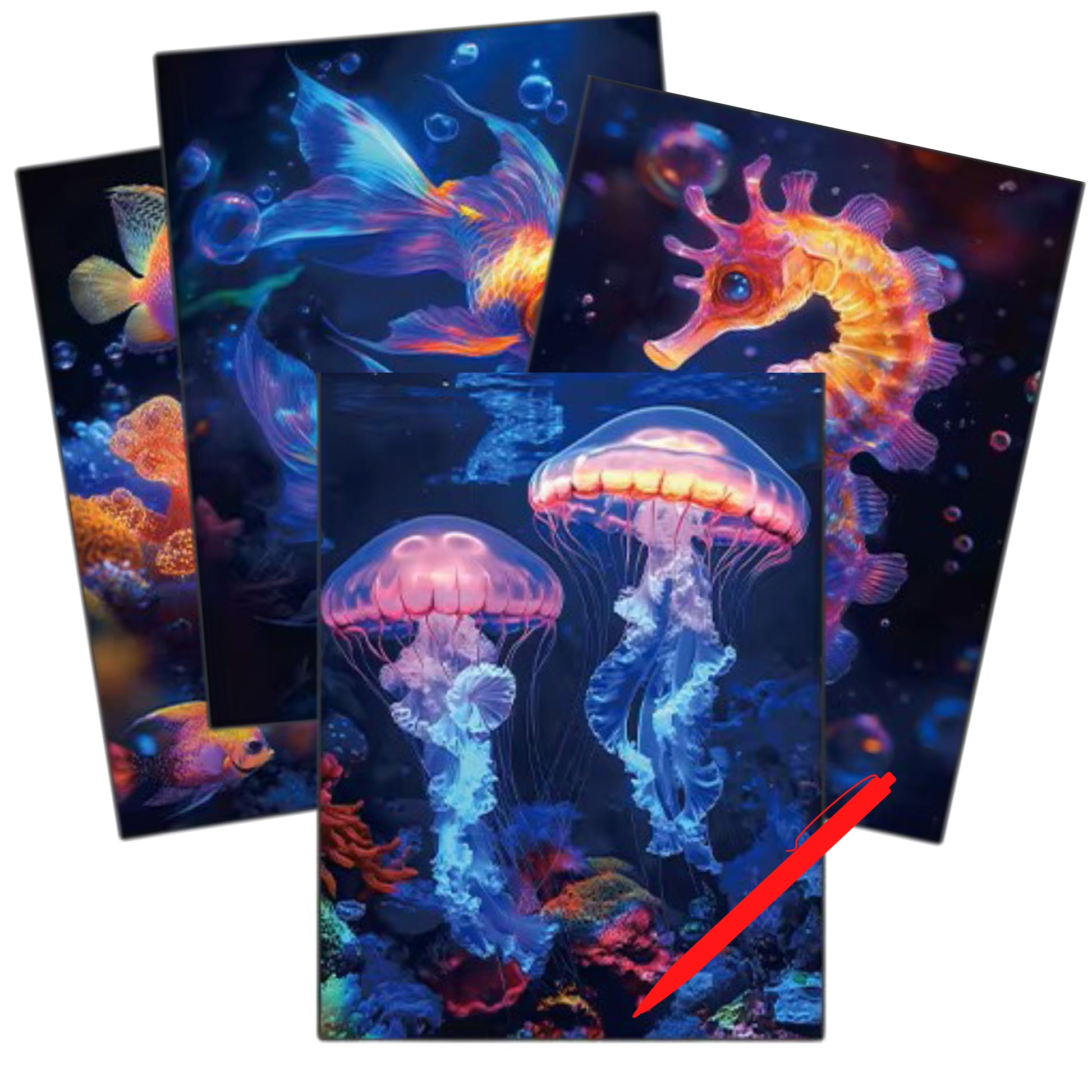 Glow in the Dark Ocean World Scratch Painting Kit – Jellyfish, Seahorse & Marine