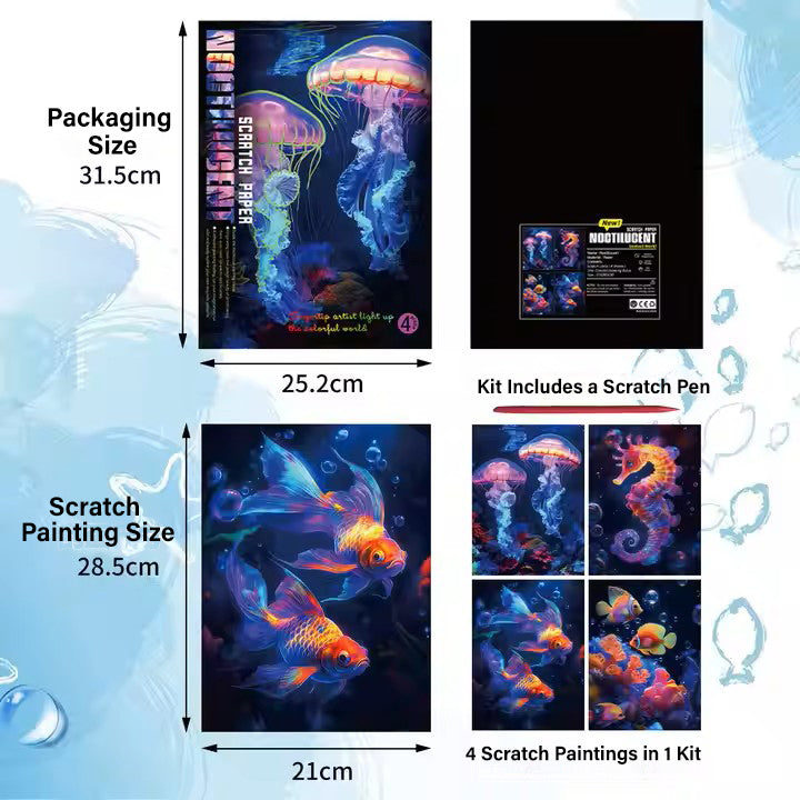 Glow in the Dark Ocean World Scratch Painting Kit – Jellyfish, Seahorse & Marine